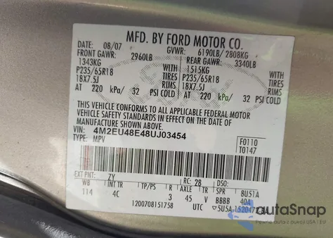 2008 Mercury Mountaineer Premier from USA, damaged, VIN 4M2EU48E48UJ03454